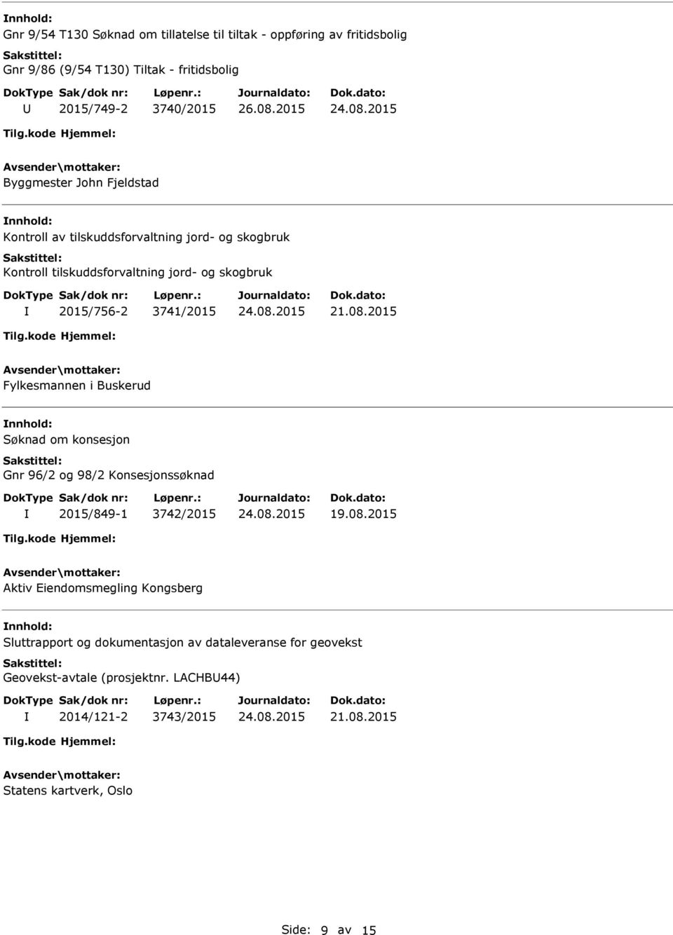 Fylkesmannen i Buskerud Søknad om konsesjon Gnr 96/2 og 98/2 Konsesjonssøknad 2015/849-1 3742/2015 19.08.