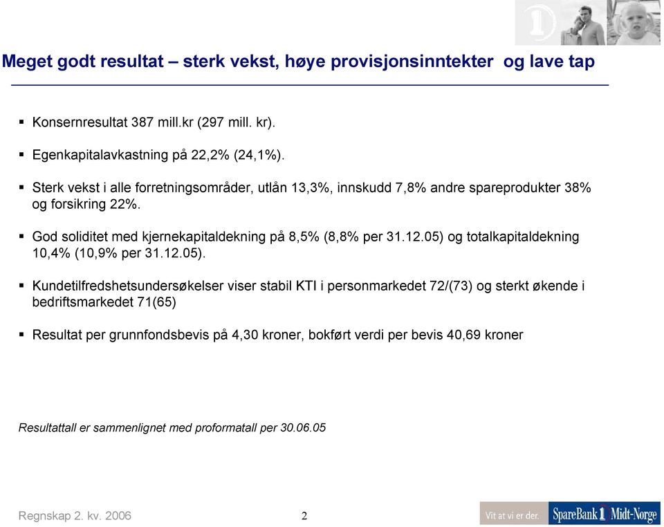 God soliditet med kjernekapitaldekning på 8,5% (8,8% per 31.12.05) 