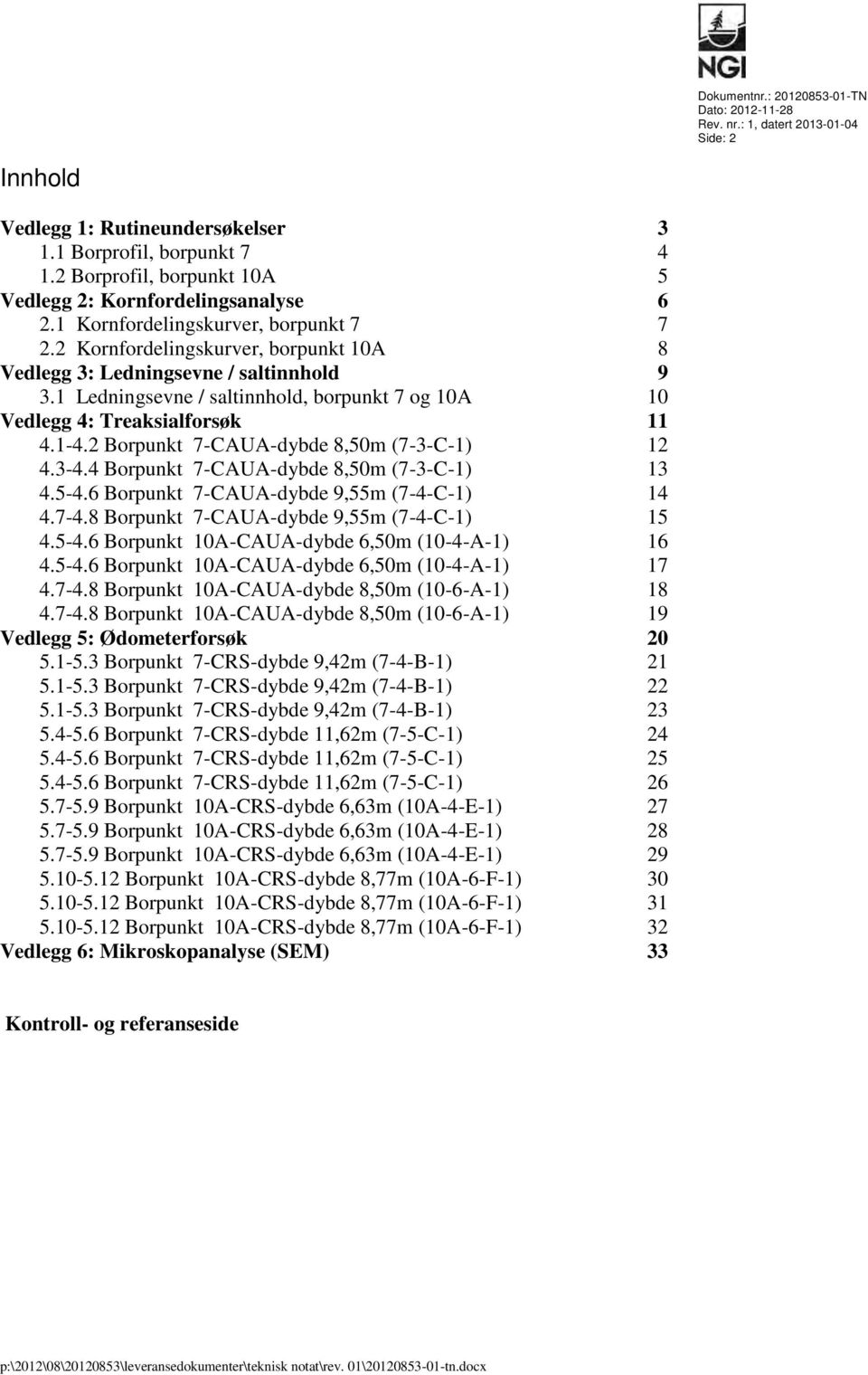 1 Ledningsevne / saltinnhold, borpunkt 7 og 10A Vedlegg 4: Treaksialforsøk 4.1-4.2 Borpunkt 7-CAUA-dybde 8,50m (7-3-C-1) 4.3-4.4 Borpunkt 7-CAUA-dybde 8,50m (7-3-C-1) 4.5-4.