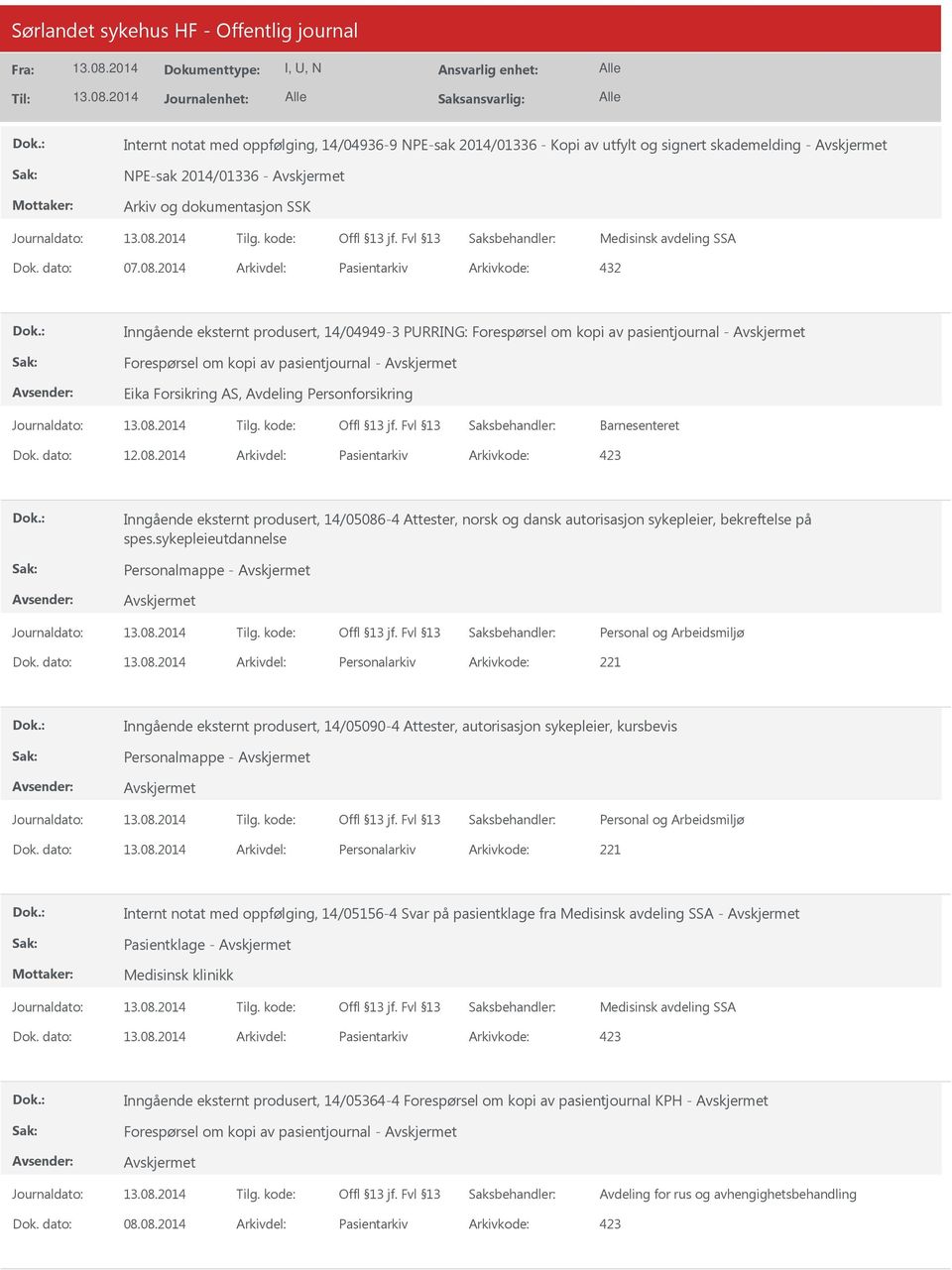 Avdeling Personforsikring Barnesenteret Inngående eksternt produsert, 14/05086-4 Attester, norsk og dansk autorisasjon sykepleier, bekreftelse på spes.sykepleieutdannelse Personalmappe - Dok.