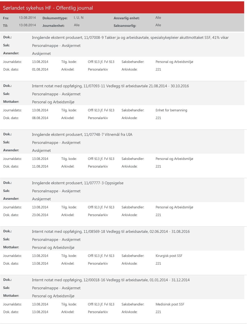 dato: 11.08.2014 Arkivdel: Personalarkiv Arkivkode: 221 Inngående eksternt produsert, 11/07777-3 Oppsigelse Personalmappe - Dok. dato: 23.06.