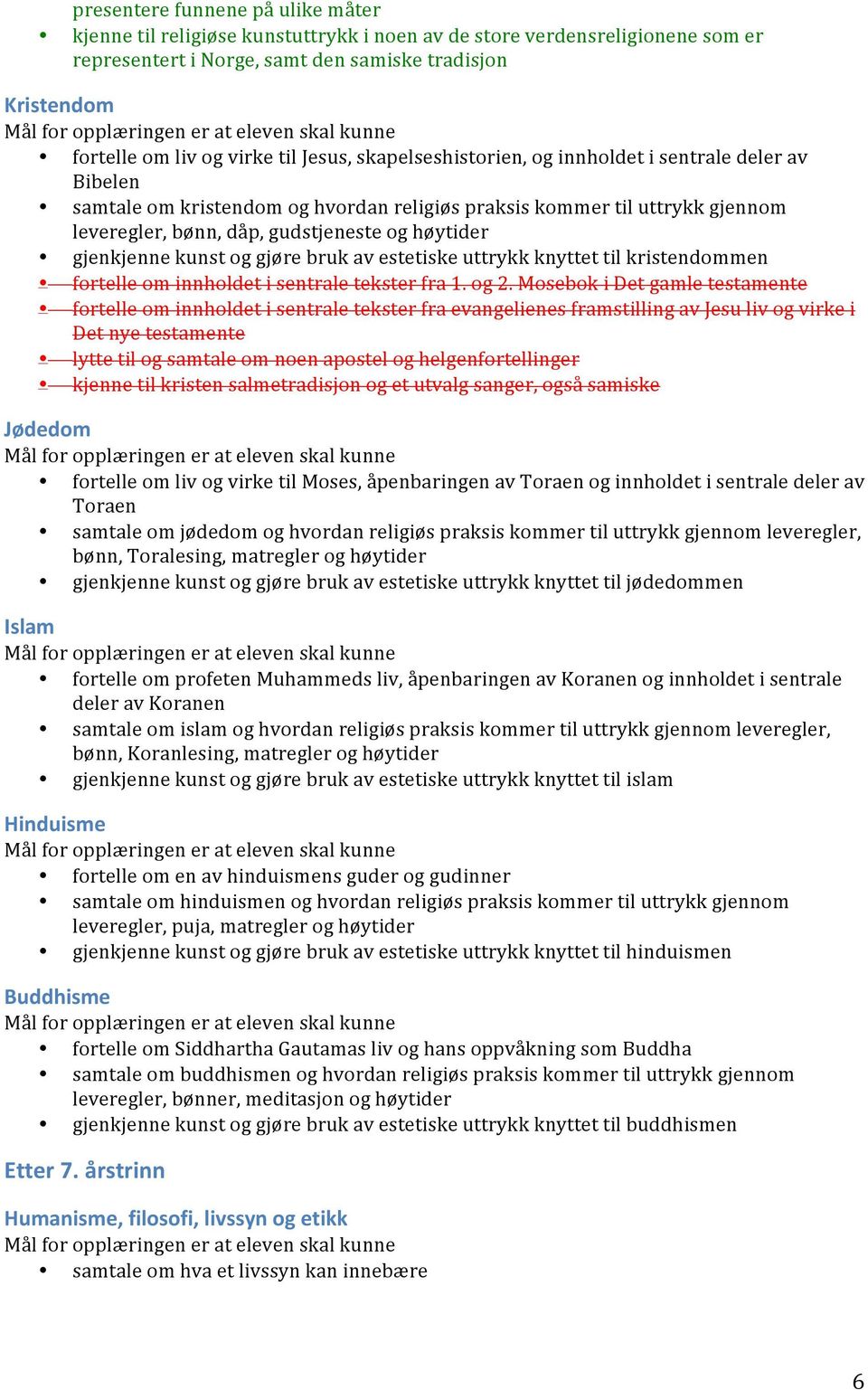 gjenkjenne kunst og gjøre bruk av estetiske uttrykk knyttet til kristendommen fortelle om innholdet i sentrale tekster fra 1. og 2.