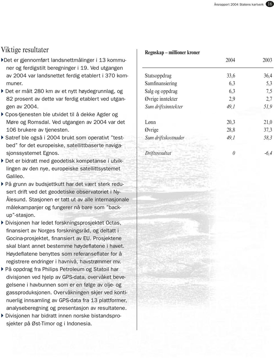 } Cpos-tjenesten ble utvidet til å dekke Agder og Møre og Romsdal. Ved utgangen av 2004 var det 106 brukere av tjenesten.