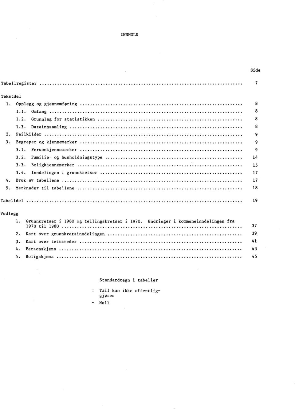 Bruk av tabellene 17 5. Merknader til tabellene 18 Tabelldel 19 Vedlegg 1. Grunnkretser i 1980 og tellingskretser i 1970.