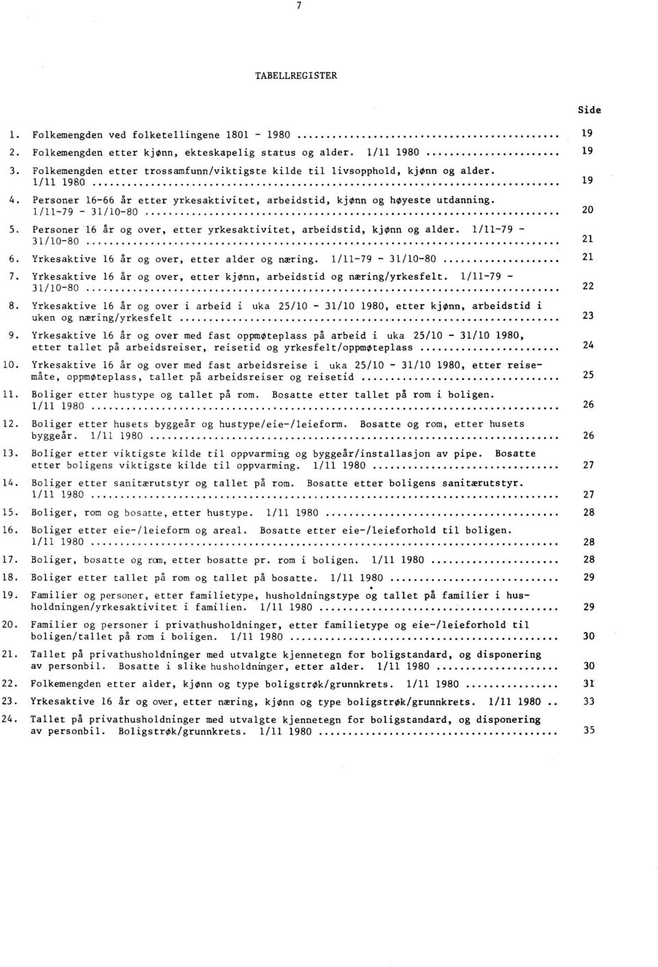 1/11-79 - 31/10-80 20 5 Personer 16 år og over, etter yrkesaktivitet, arbeidstid, kjønn og alder. 1/11-79 - 31/10-80 21 6. Yrkesaktive 16 år og over, etter alder og næring. 1/11-79 - 31/10-80 21 7.