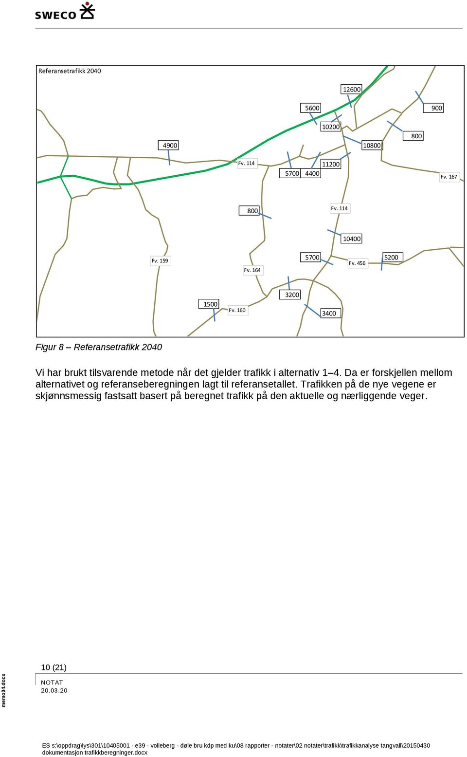 160 3200 3400 Figur 8 Referansetrafikk 2040 Vi har brukt tilsvarende metode når det gjelder trafikk i alternativ 1 4.