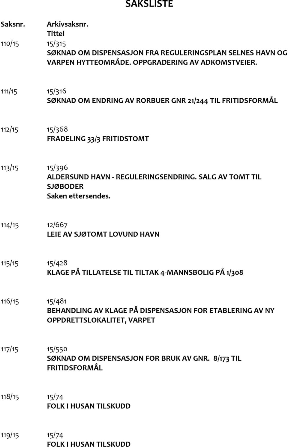 SALG AV TOMT TIL SJØBODER Saken ettersendes.