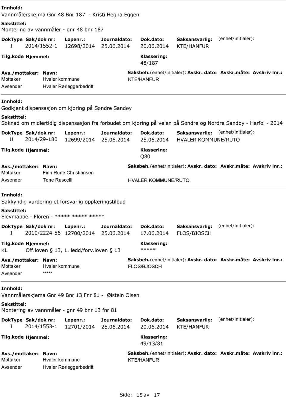 Christiansen nnhold: Sakkyndig vurdering et forsvarlig opplæringstilbud Elevmappe - Floren - ***** ***** ***** 2010/2224-56 12700/2014 17.06.2014 FLOS/BJOSCH KL Off.loven 13, 1.