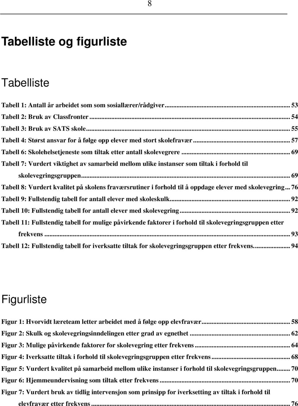 .. 69 Tabell 7: Vurdert viktighet av samarbeid mellom ulike instanser som tiltak i forhold til skolevegringsgruppen.