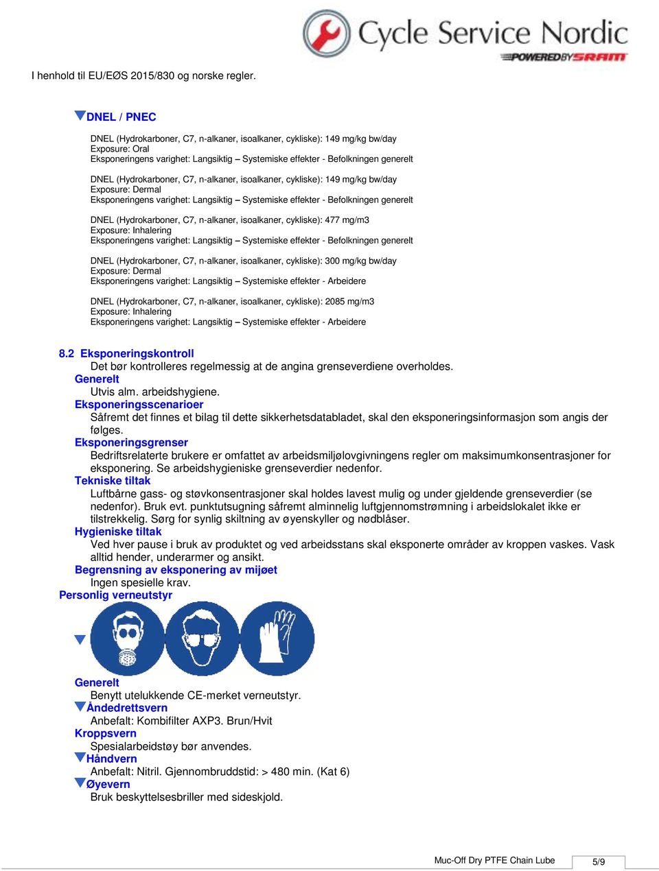 isoalkaner, cykliske): 477 mg/m3 Exposure: Inhalering Eksponeringens varighet: Langsiktig Systemiske effekter Befolkningen generelt DNEL (Hydrokarboner, C7, nalkaner, isoalkaner, cykliske): 300 mg/kg