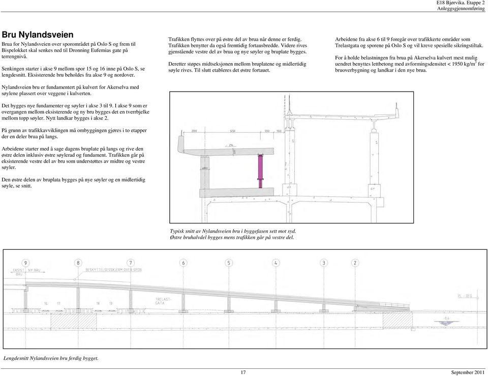 Nylandsveien bru er fundamentert på kulvert for Akerselva med søylene plassert over veggene i kulverten. Det bygges nye fundamenter og søyler i akse 3 til 9.