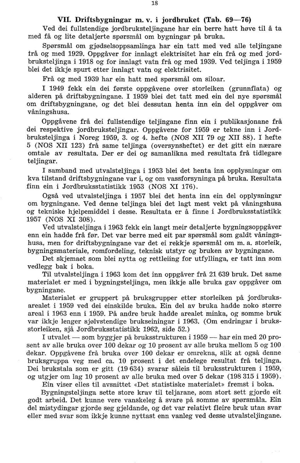 Ved teljinga i 1959 blei det ikkje spurt etter innlagt vatn og elektrisitet. Frå og med 1939 har ein hatt med spørsmål om siloar.