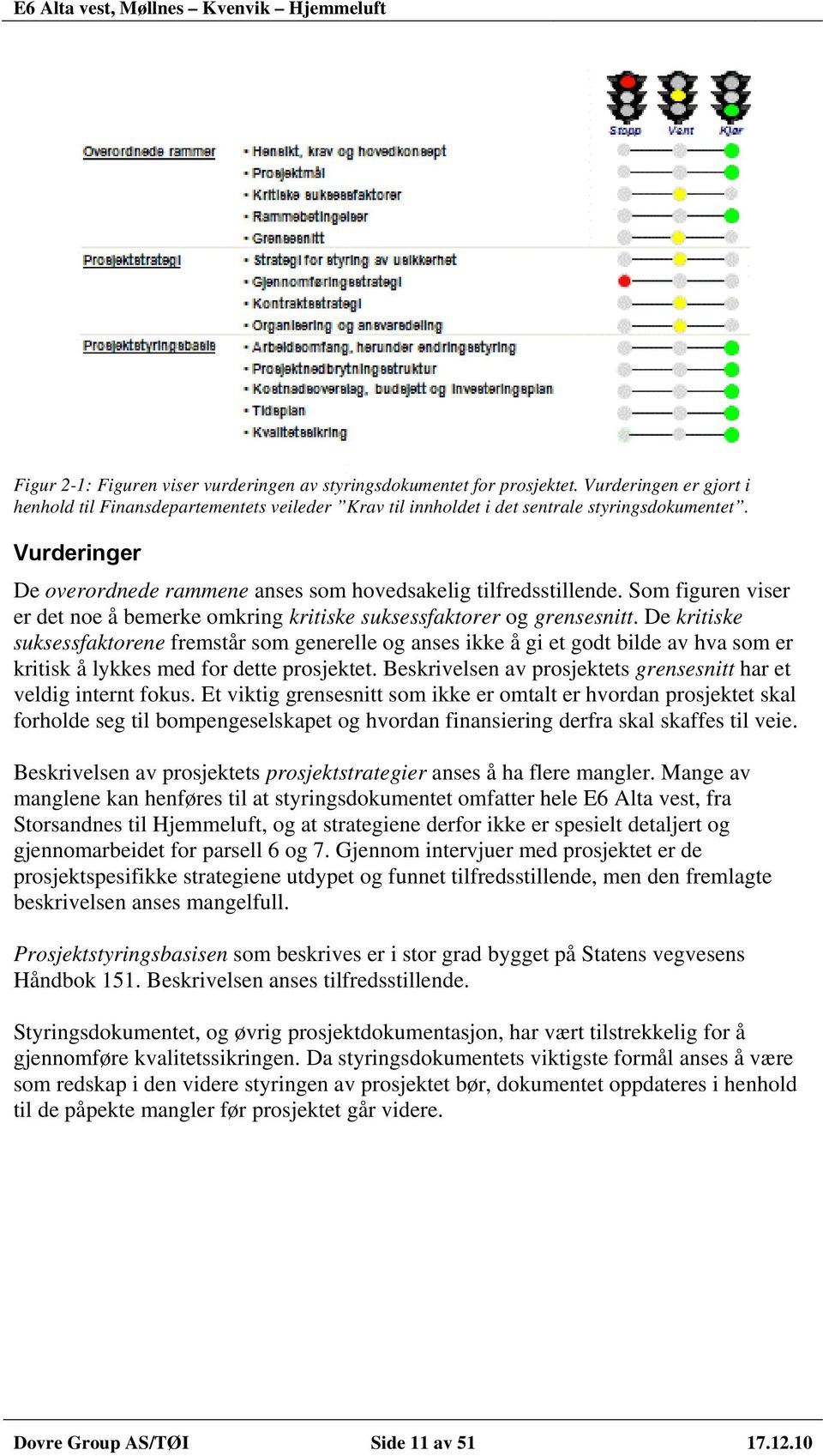 De kritiske suksessfaktorene fremstår som generelle og anses ikke å gi et godt bilde av hva som er kritisk å lykkes med for dette prosjektet.