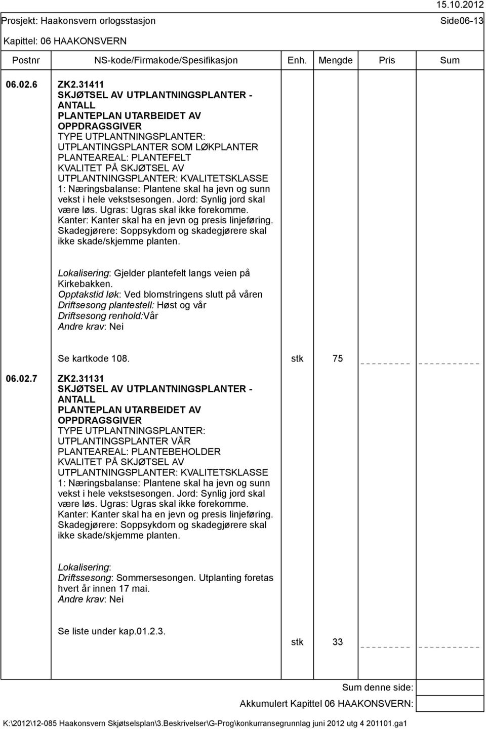 UTPLANTNINGSPLANTER: KVALITETSKLASSE 1: Næringsbalanse: Plantene skal ha jevn og sunn vekst i hele vekstsesongen. Jord: Synlig jord skal være løs. Ugras: Ugras skal ikke forekomme.