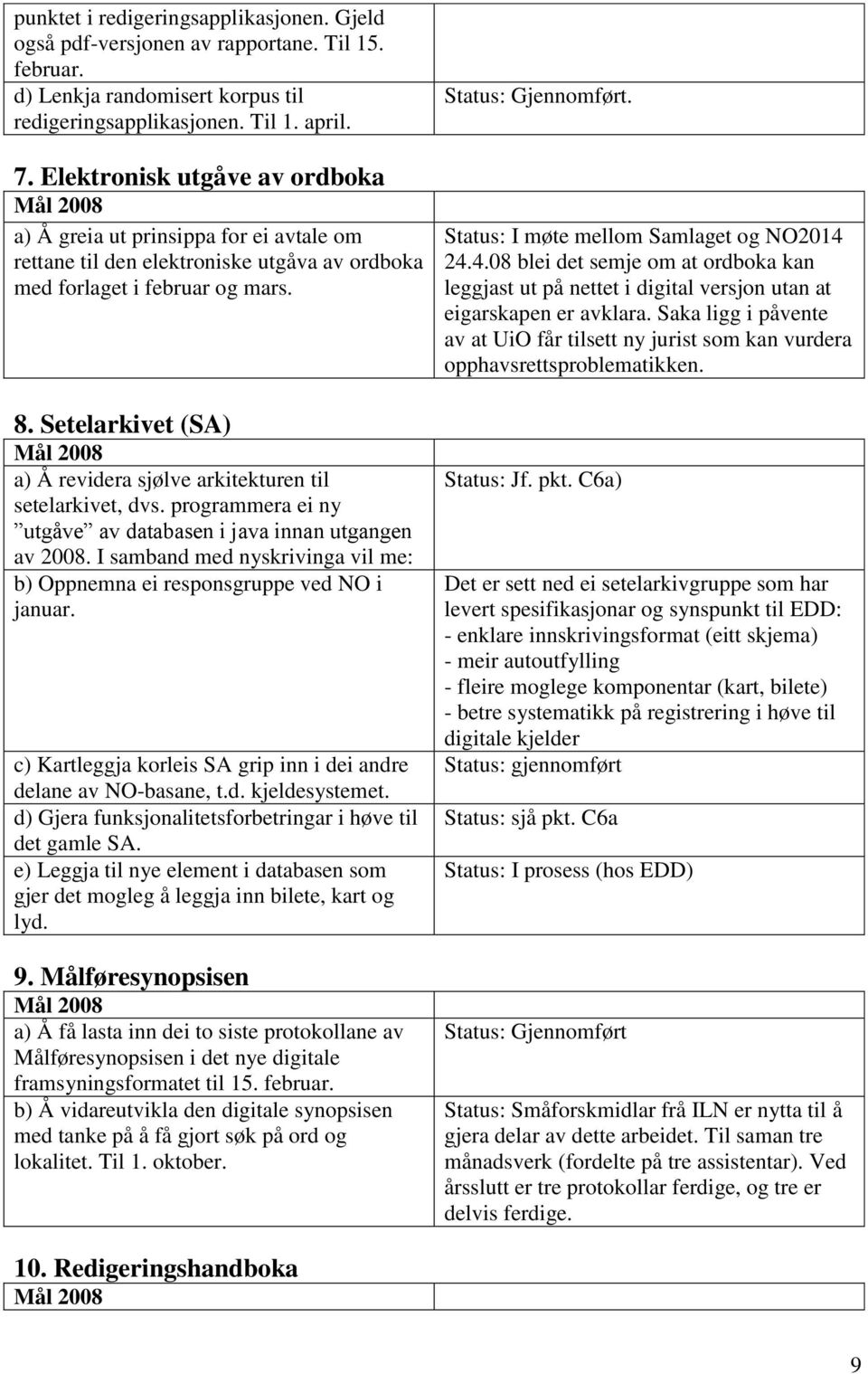 Setelarkivet (SA) a) Å revidera sjølve arkitekturen til setelarkivet, dvs. programmera ei ny utgåve av databasen i java innan utgangen av 2008.