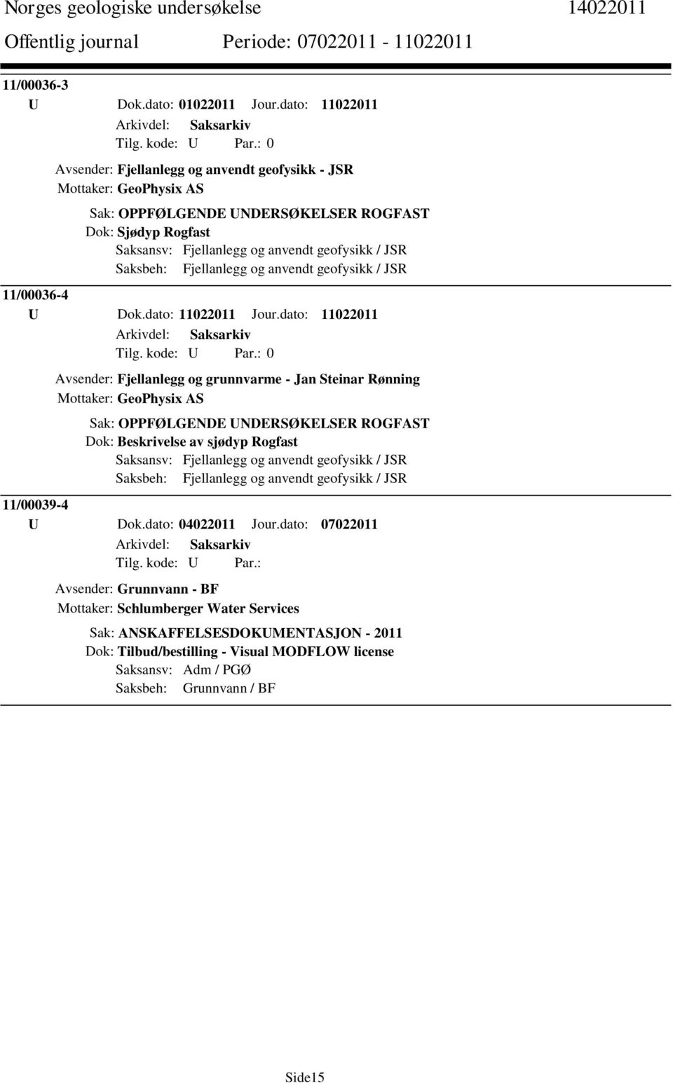 Saksbeh: Fjellanlegg og anvendt geofysikk / JSR 11/00036-4 U Dok.dato: 11022011 Jour.