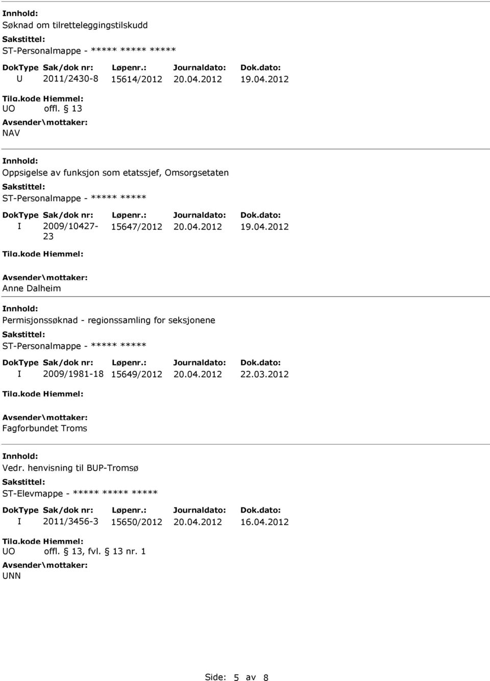 : 15647/2012 Anne Dalheim Permisjonssøknad - regionssamling for seksjonene ST-Personalmappe - ***** ***** 2009/1981-18