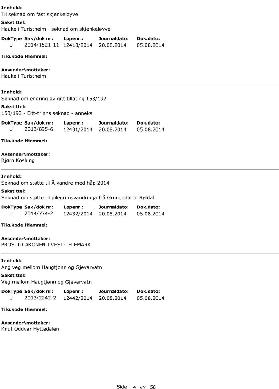 2014 Bjørn Koslung Søknad om støtte til Å vandre med håp 2014 Søknad om støtte til pilegrimsvandringa frå Grungedal til Røldal 2014/774-2