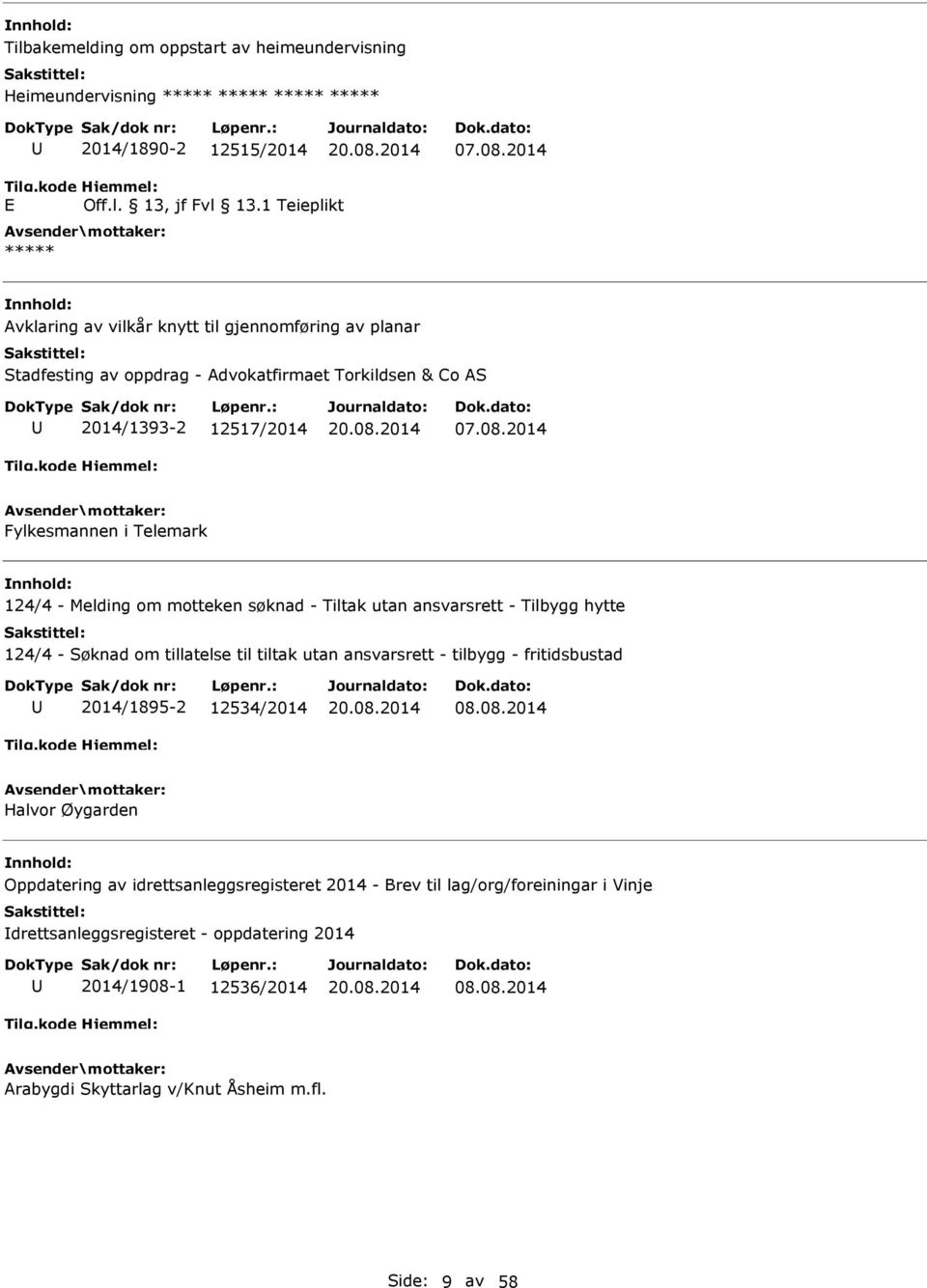 2014 Fylkesmannen i Telemark 124/4 - Melding om motteken søknad - Tiltak utan ansvarsrett - Tilbygg hytte 124/4 - Søknad om tillatelse til tiltak utan ansvarsrett - tilbygg -