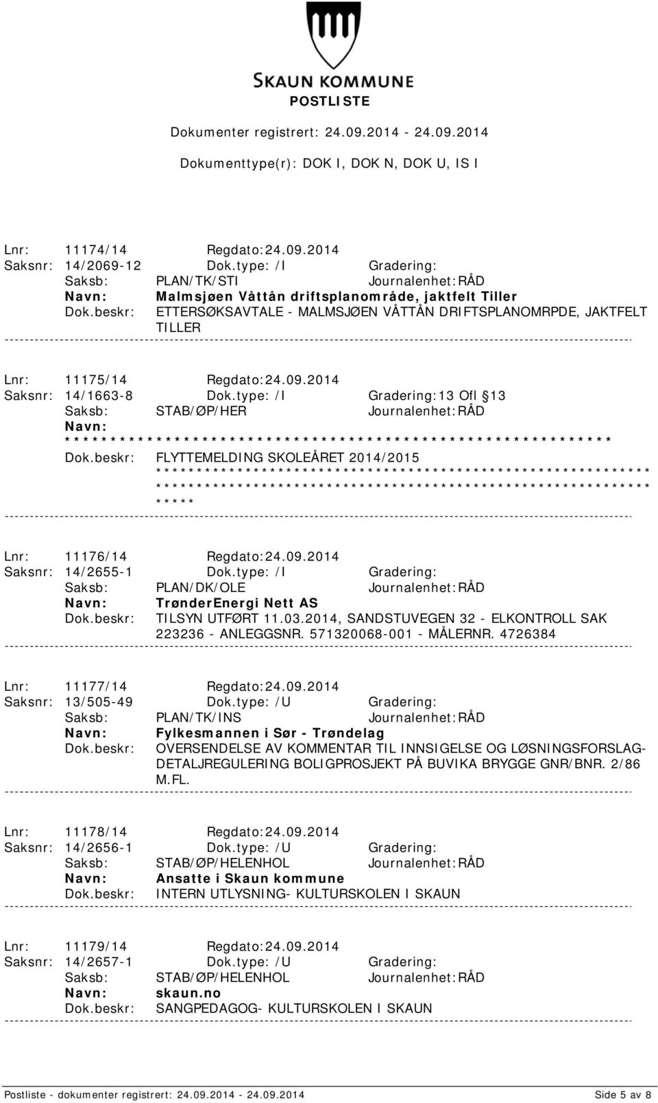 Regdato:24.09.2014 Saksnr: 14/1663-8 Dok.type: /I Gradering:13 Ofl 13 Saksb: STAB/ØP/HER Journalenhet:RÅD FLYTTEMELDING SKOLEÅRET 2014/2015 Lnr: 11176/14 Regdato:24.09.2014 Saksnr: 14/2655-1 Dok.