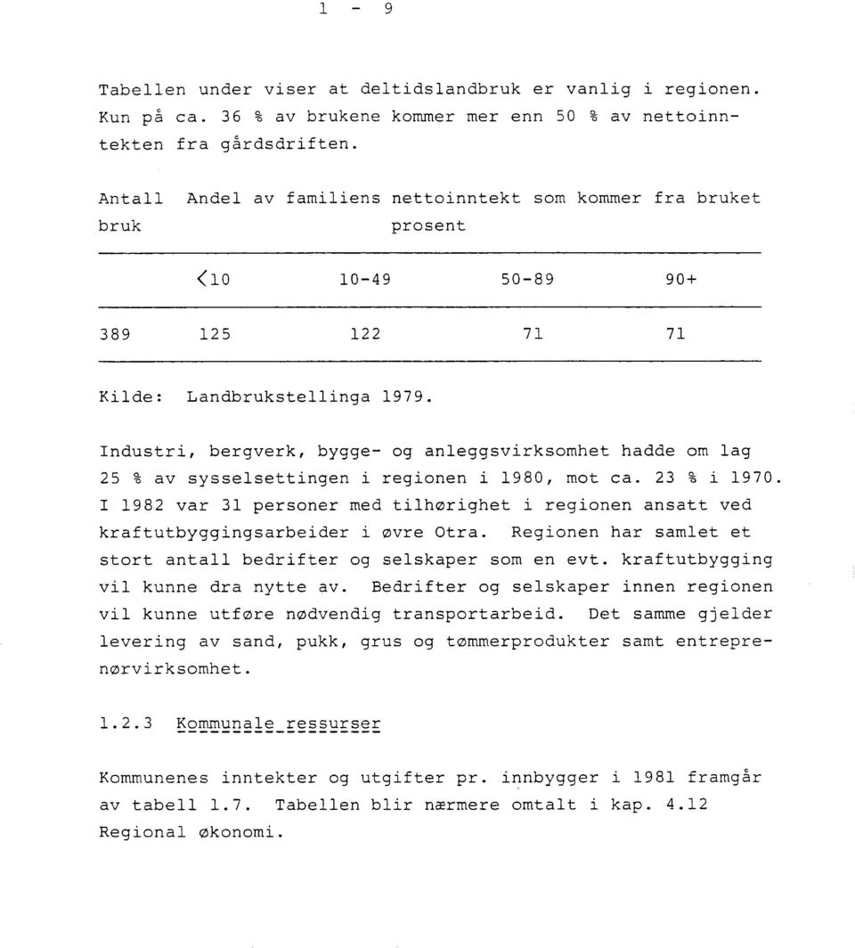 Industri, bergverk, bygge- og anleggsvirksomhet hadde om lag 25 % av sysselsettingen i regionen i 1980, mot ca. 23 % i 1970.