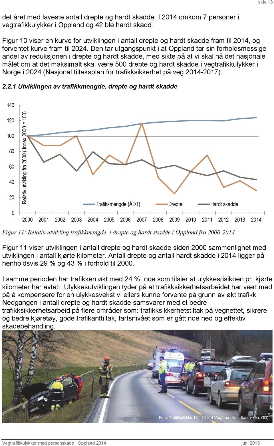 Den tar utgangspunkt i at Oppland tar sin forholdsmessige andel av reduksjonen i drepte og hardt skadde, med sikte på at vi skal nå det nasjonale målet om at det maksimalt skal være 5 drepte og hardt