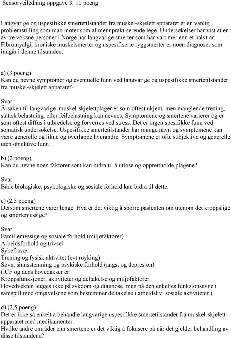 Fibromyalgi, kroniske muskelsmerter og uspesifiserte ryggsmerter er noen diagnoser som inngår i denne tilstanden.