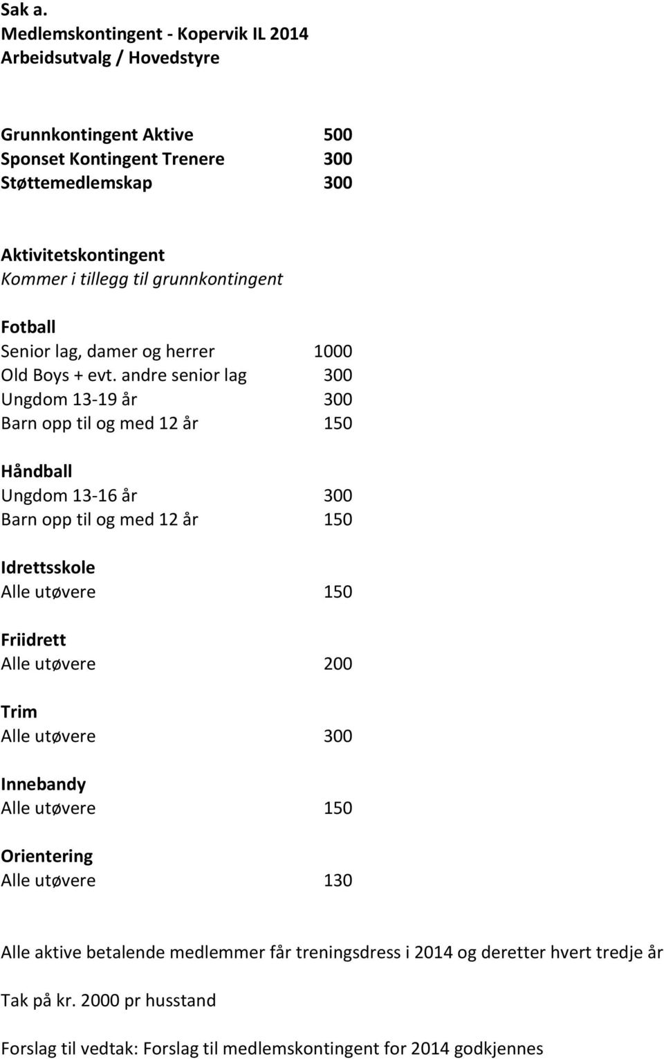 Aktivitetskontingent Kommer i tillegg til grunnkontingent Fotball Senior lag, damer og herrer Old Boys + evt.