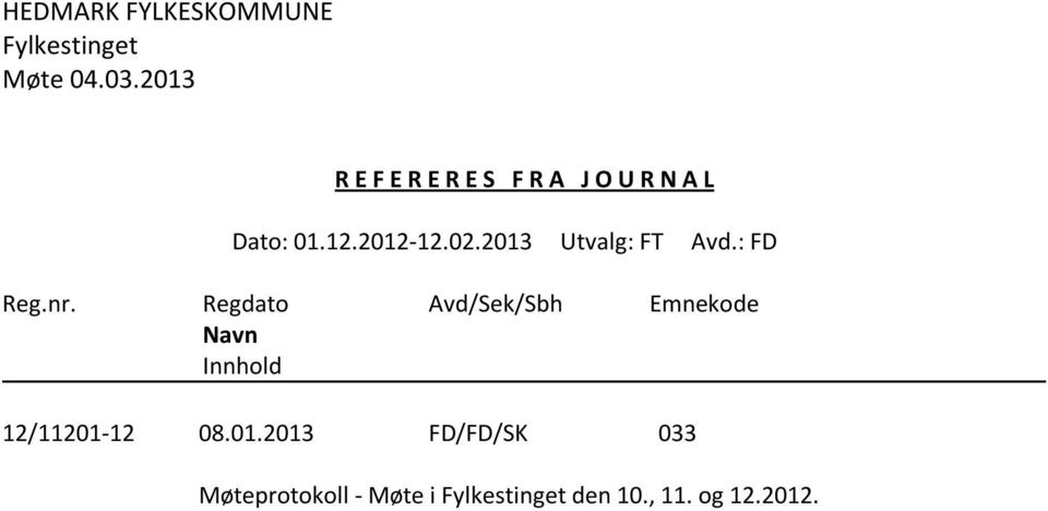 2013 Utvalg: FT Avd.: FD Reg.nr.