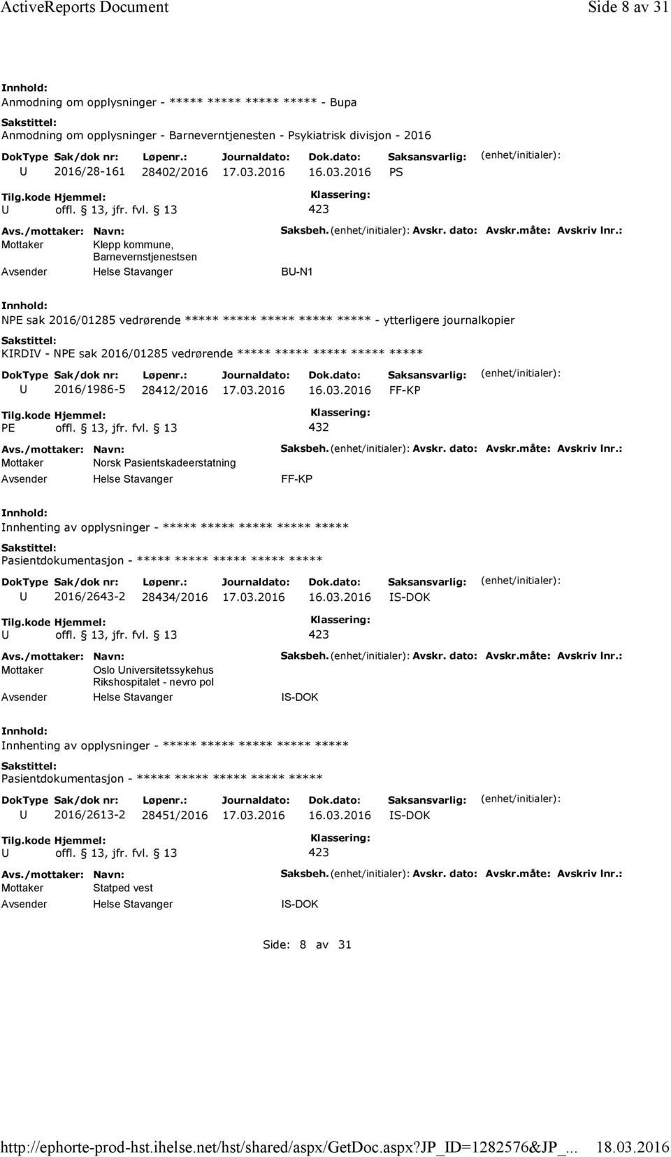 kommune, Barnevernstjenestsen Saksbeh. Avskr. dato: Avskr.måte: Avskriv lnr.