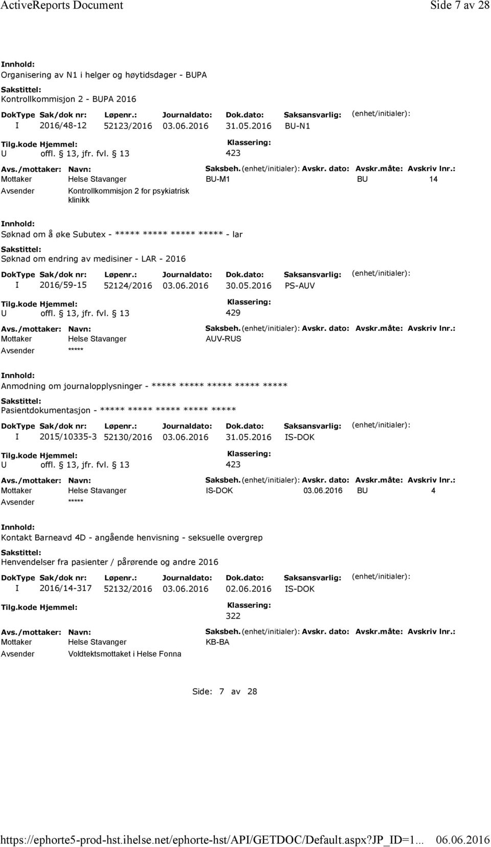 : B-M1 B 14 Kontrollkommisjon 2 for psykiatrisk klinikk Søknad om å øke Subutex - ***** ***** ***** ***** - lar Søknad om endring av medisiner - LAR - 2016 2016/59-15 52124/2016 PS-AV 429 *****