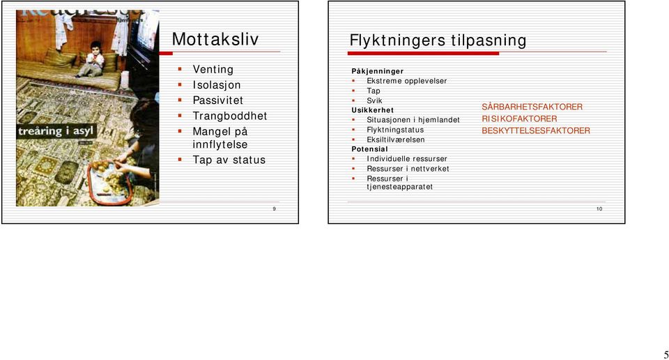 i hjemlandet Flyktningstatus Eksiltilværelsen Potensial Individuelle ressurser Ressurser i