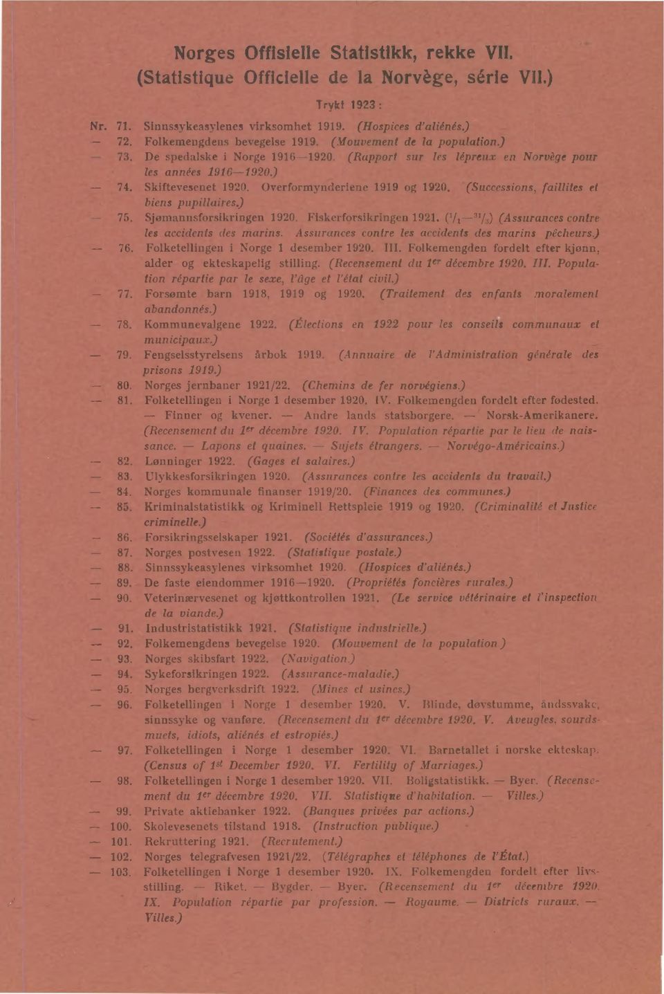 Overformynderiene 1919 og 1920. (Successions, faillites et biens pupillaires.) - 75. Sjømannsforsikringen 1920. Fiskerforsikringen 1921. (V t-m/3) (Assurances contre les accidents des marins.