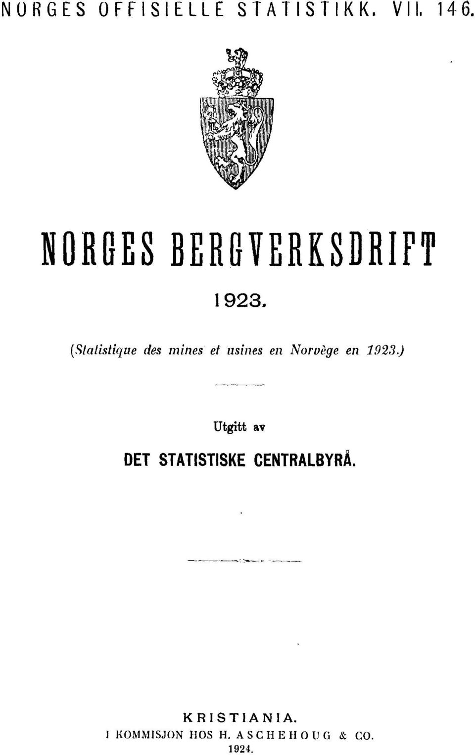 (Statistique des mines et usines en Norvège en 1923)