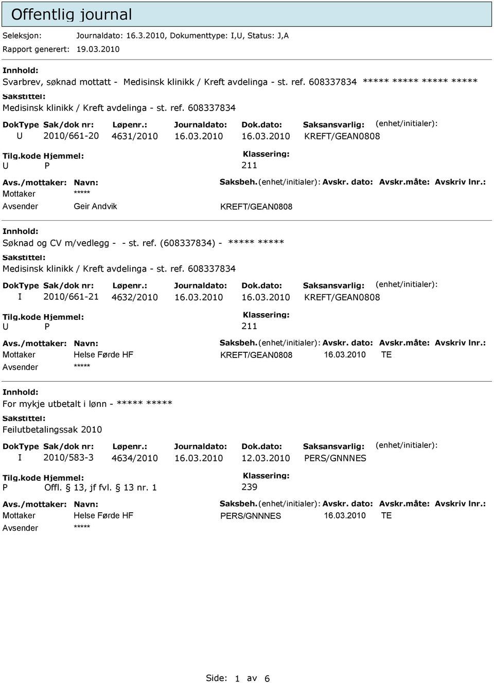 608337834 Medisinsk klinikk / Kreft avdelinga - st. ref.