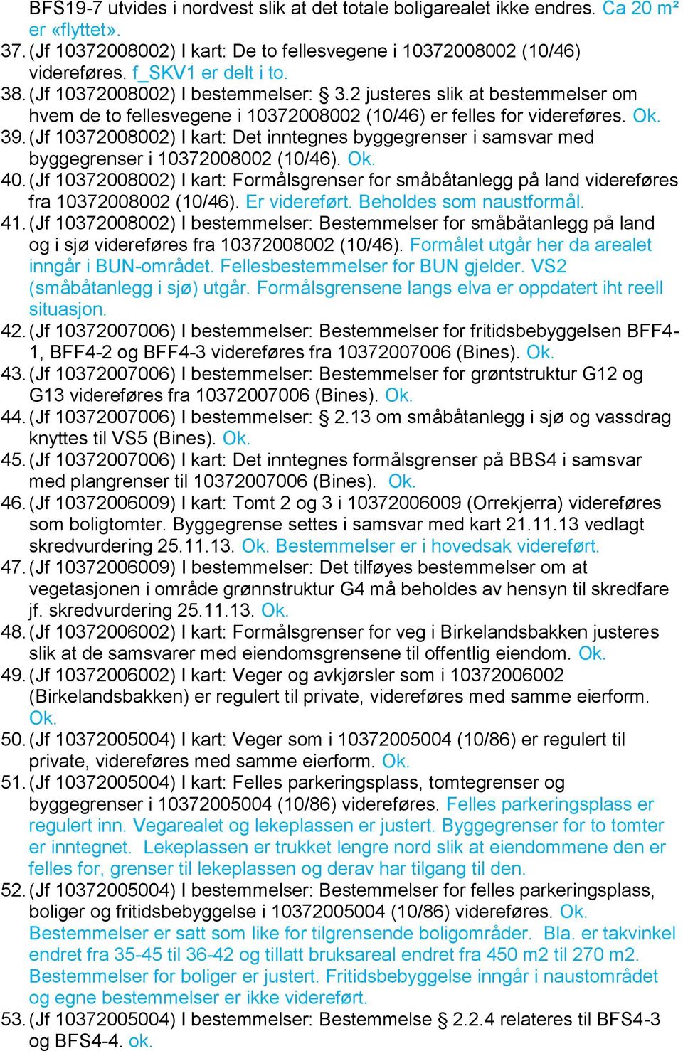 (Jf 10372008002) I kart: Det inntegnes byggegrenser i samsvar med byggegrenser i 10372008002 (10/46). Ok. 40.