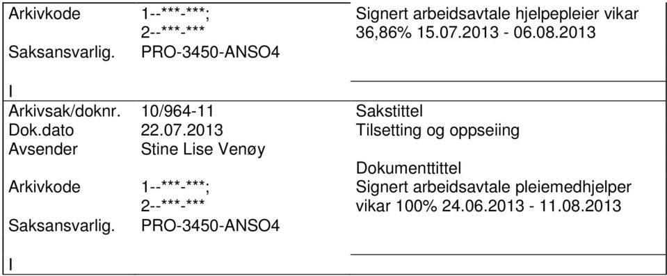 2013 Tilsetting og oppseiing Avsender Stine Lise Venøy PRO-3450-ANSO4