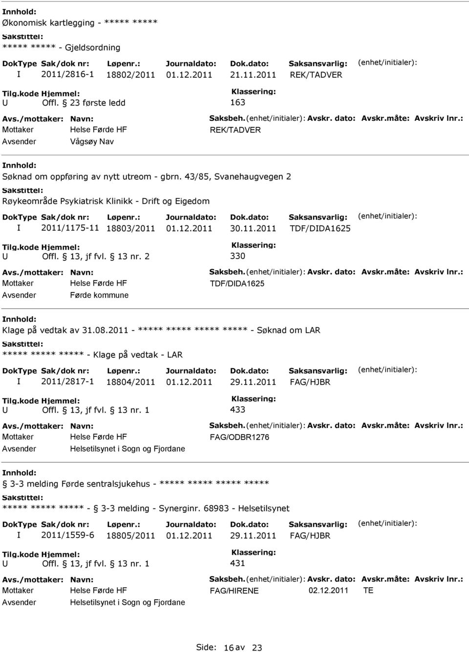 43/85, Svanehaugvegen 2 Røykeområde sykiatrisk Klinikk - Drift og Eigedom 2011/1175-11 18803/2011 TDF/DDA1625 Offl. 13, jf fvl. 13 nr.