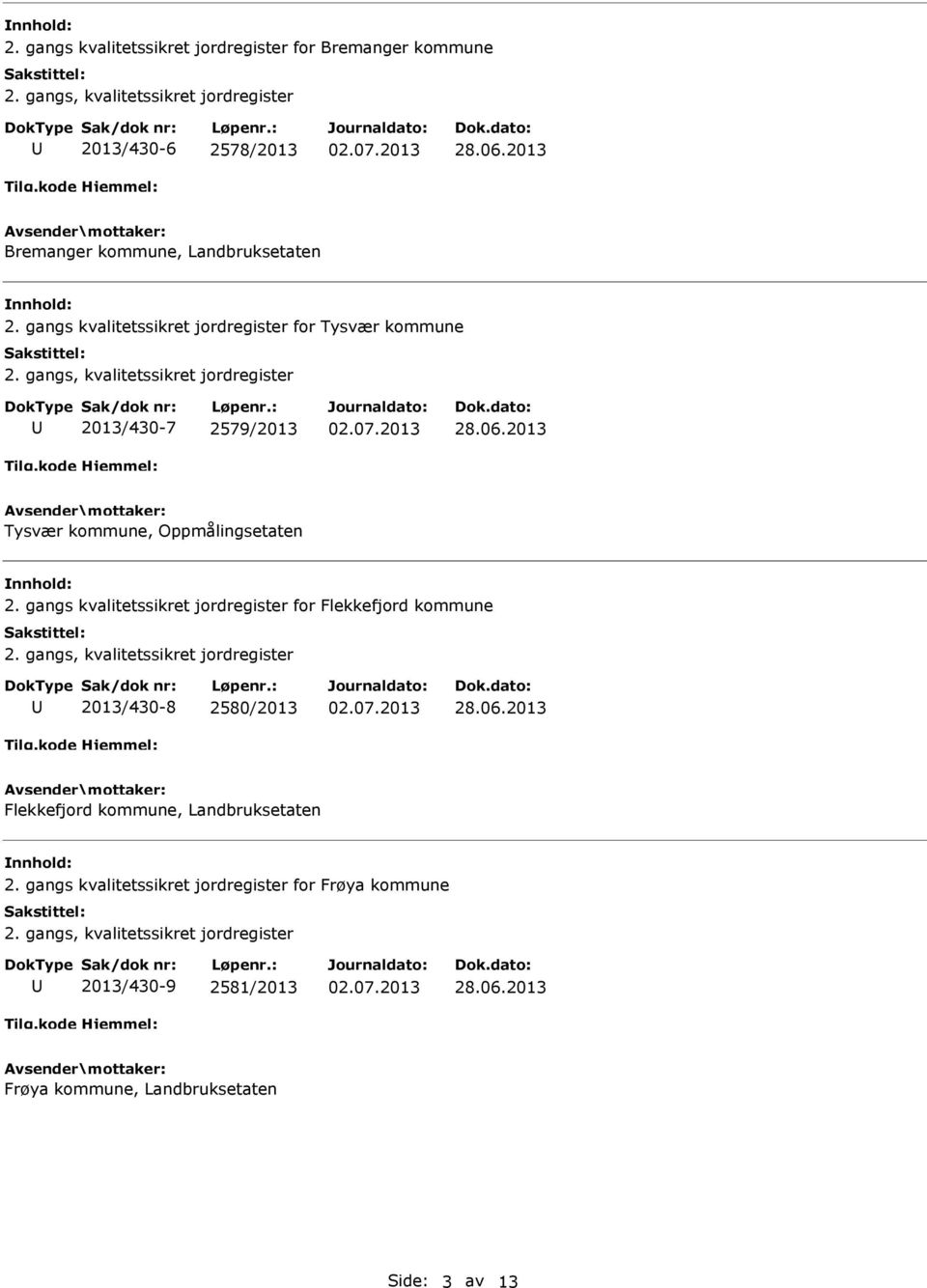 gangs kvalitetssikret jordregister for Flekkefjord kommune 2013/430-8 2580/2013 Flekkefjord kommune, Landbruksetaten