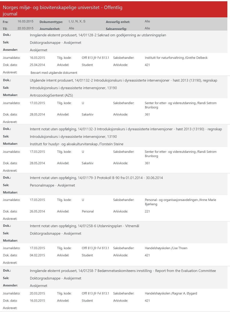 dyreassisterte intervensjoner, 13190 AntrozoologiSenteret (AZS) Senter for etter- og videreutdanning /Randi Setrom Brunborg Dok. dato: 28.05.