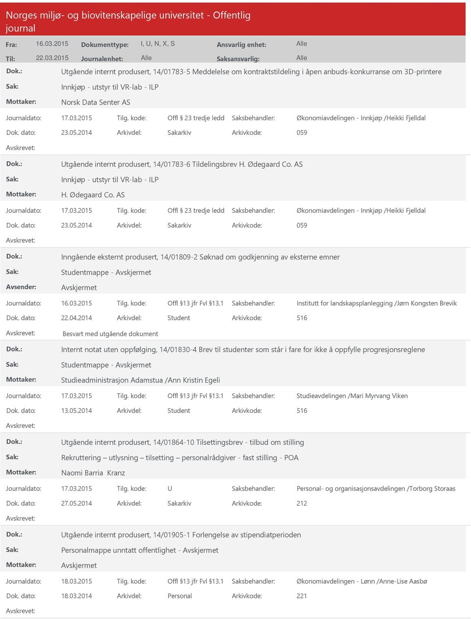 tredje ledd Økonomiavdelingen - Innkjøp /Heikki Fjelldal Dok. dato: 23.05.2014 Arkivdel: Sakarkiv Arkivkode: 059 tgående internt produsert, 14/01783-6 Tildelingsbrev H. Ødegaard Co.