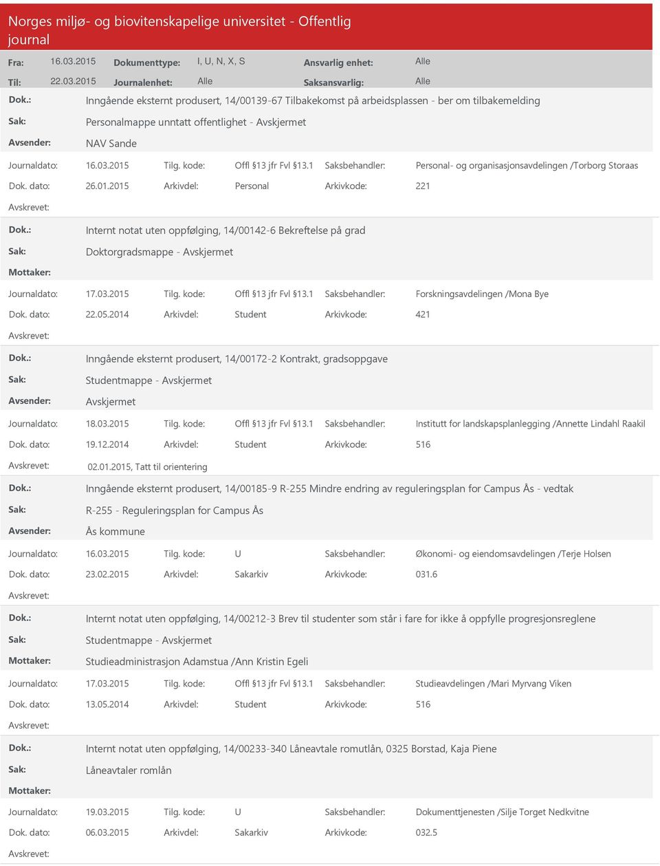 /Torborg Storaas Dok. dato: 26.01.2015 Arkivdel: Personal Internt notat uten oppfølging, 14/00142-6 Bekreftelse på grad Doktorgradsmappe - Forskningsavdelingen /Mona Bye Dok. dato: 22.05.