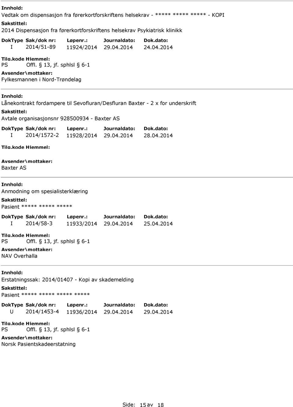 2014 Lånekontrakt fordampere til Sevofluran/Desfluran Baxter - 2 x for underskrift Avtale organisasjonsnr 928500934 - Baxter AS 2014/1572-2 11928/2014 Baxter