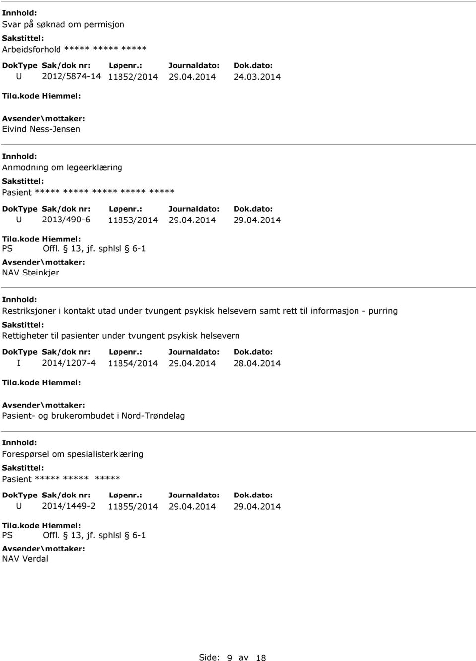 Restriksjoner i kontakt utad under tvungent psykisk helsevern samt rett til informasjon - purring Rettigheter til pasienter under