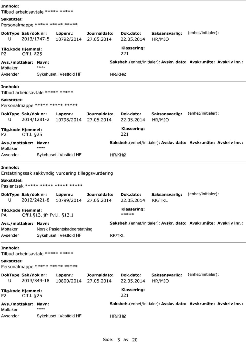 : Mottaker Erstatningssak sakkyndig vurdering tilleggsvurdering Pasientsak 2012/2421-8 10799/2014 Avs./mottaker: Navn: Saksbeh. Avskr.