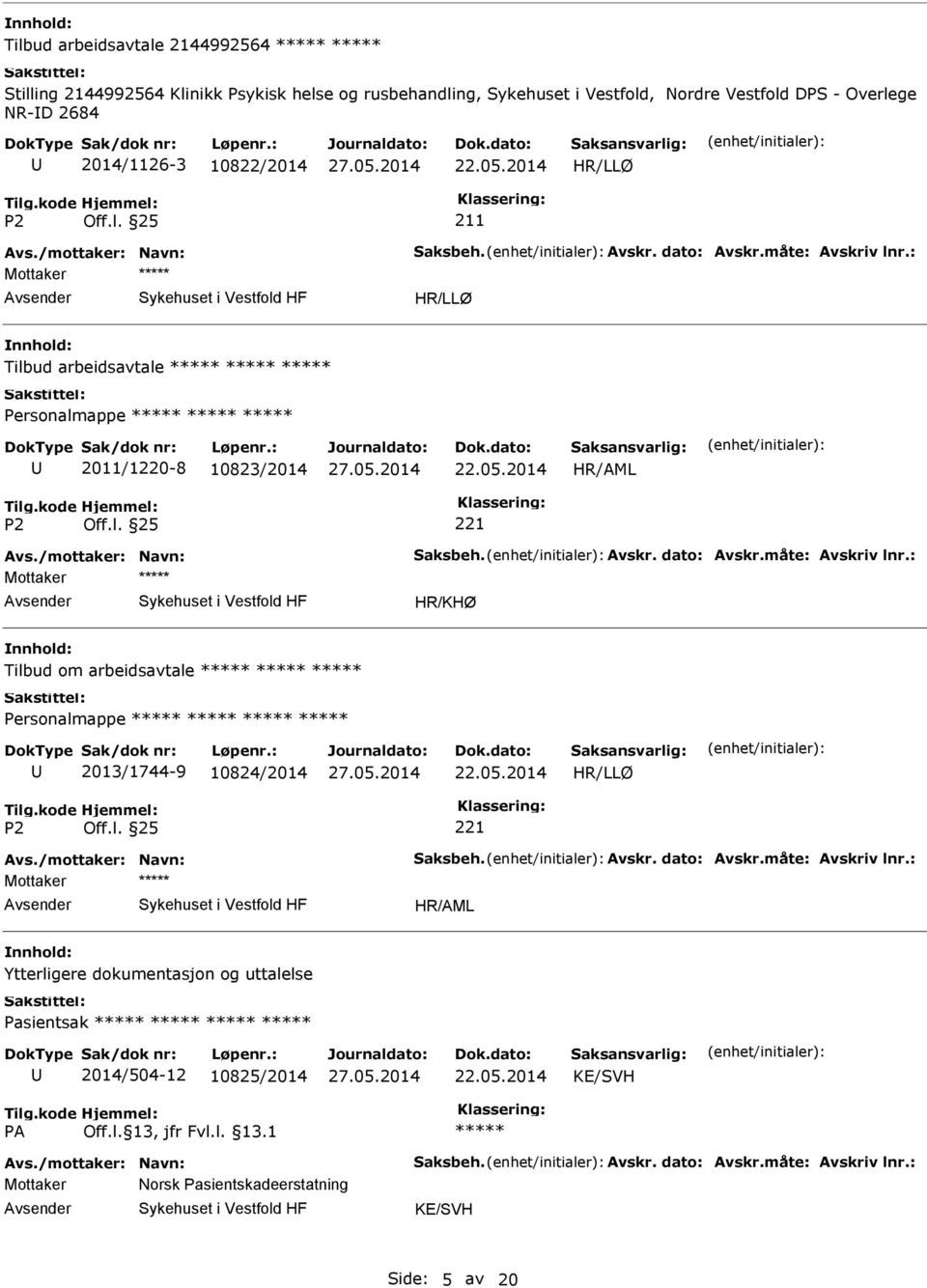 /mottaker: Navn: Saksbeh. Avskr. dato: Avskr.måte: Avskriv lnr.: Mottaker Ytterligere dokumentasjon og uttalelse Pasientsak 2014/504-12 10825/2014 Avs./mottaker: Navn: Saksbeh. Avskr. dato: Avskr.måte: Avskriv lnr.: Mottaker Norsk Pasientskadeerstatning Side: 5 av 20