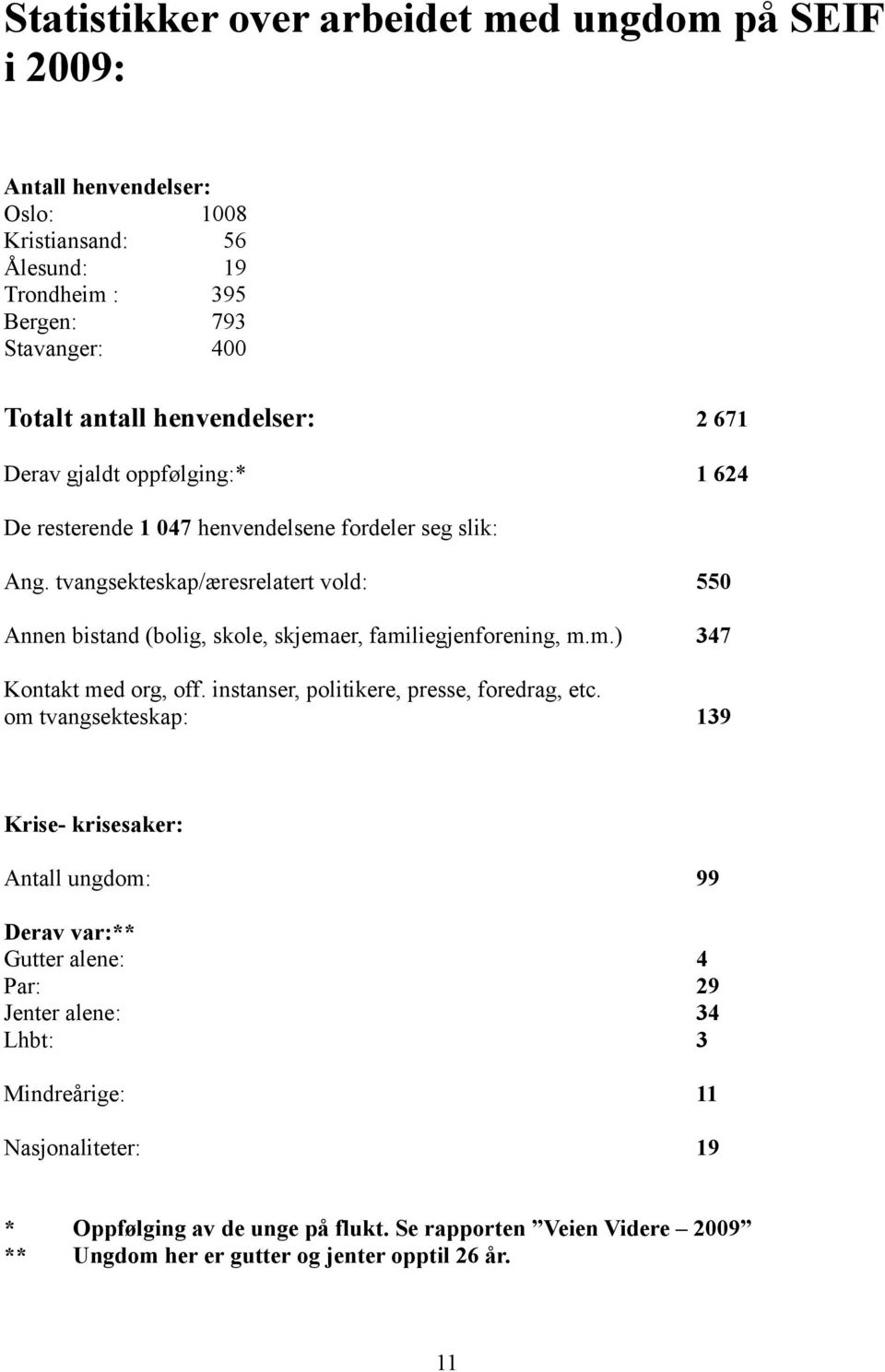 tvangsekteskap/æresrelatert vold: 550 Annen bistand (bolig, skole, skjemaer, familiegjenforening, m.m.) 347 Kontakt med org, off. instanser, politikere, presse, foredrag, etc.