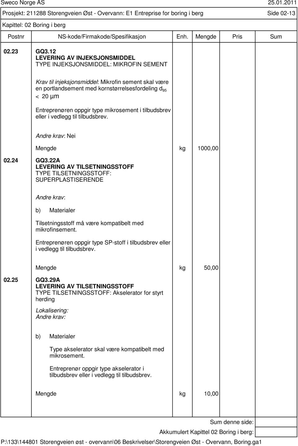 oppgir type mikrosement i tilbudsbrev eller i vedlegg til tilbudsbrev. Nei Mengde kg 1000,00 02.24 GQ3.