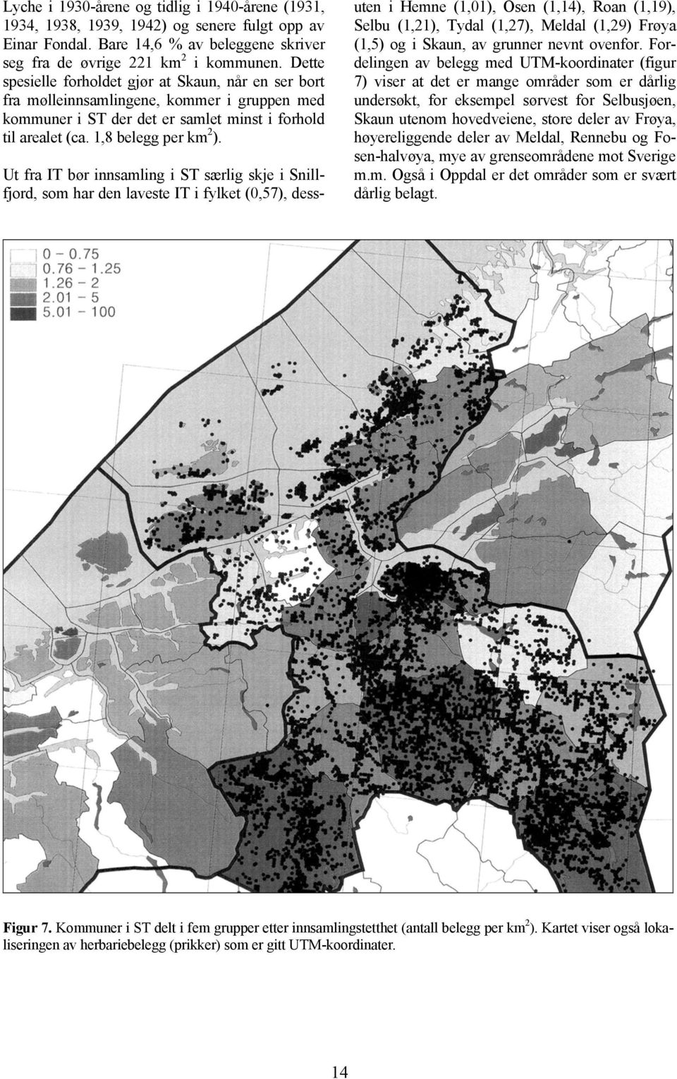 Ut fra IT bør innsamling i ST særlig skje i Snillfjord, som har den laveste IT i fylket (0,57), dessuten i Hemne (1,01), Osen (1,14), Roan (1,19), Selbu (1,21), Tydal (1,27), Meldal (1,29) Frøya