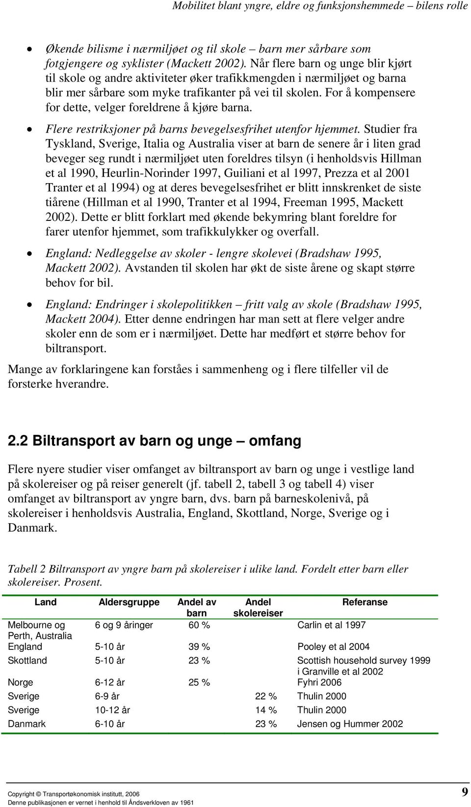 For å kompensere for dette, velger foreldrene å kjøre barna. Flere restriksjoner på barns bevegelsesfrihet utenfor hjemmet.